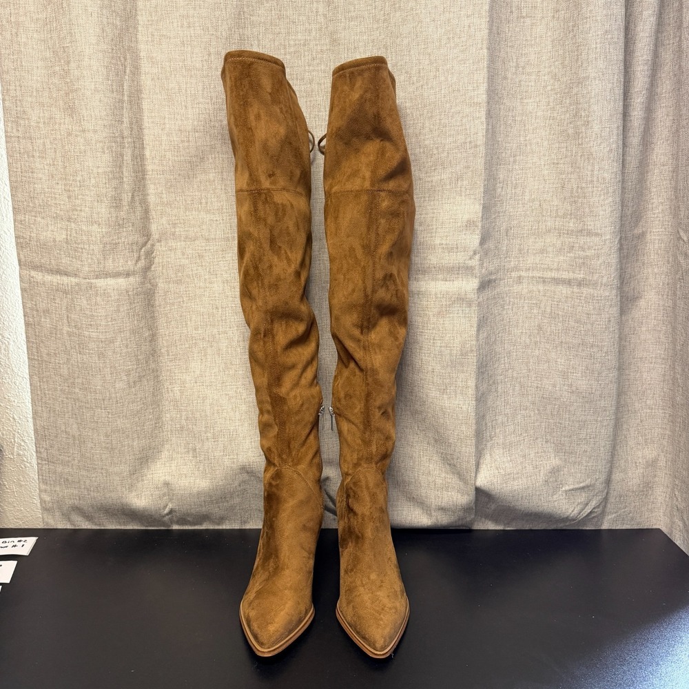 Marc Fisher Over the Knee Pointed Toe Boots Women 8M Brown Suede Side Zip Heeled - Picture 2 of 11